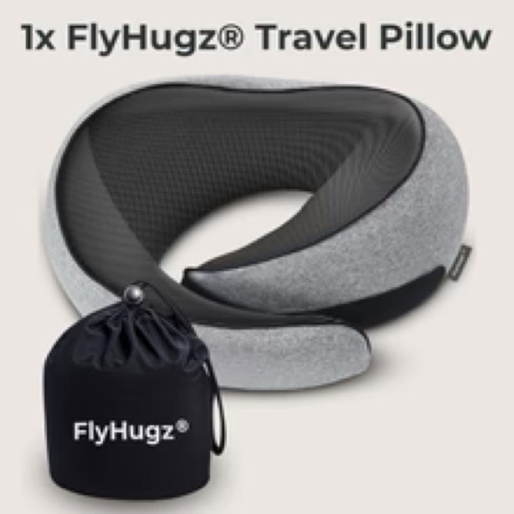 FlyHugz Neck Support travel Pillow in Gray and Black